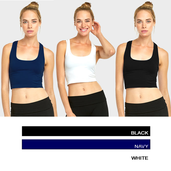 3Pc Women Fashion Solid Crop Tank Top Yoga Layer Stretch Spandex Razorback Sport