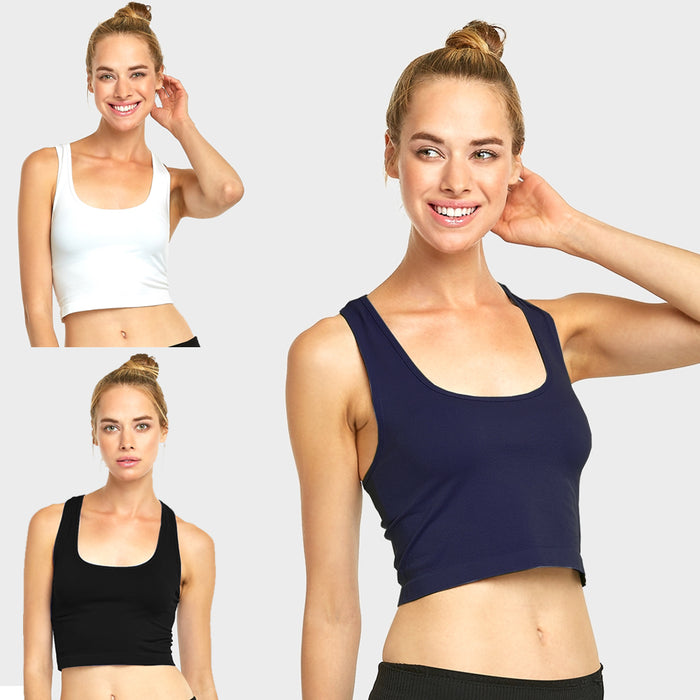 3Pc Women Fashion Solid Crop Tank Top Yoga Layer Stretch Spandex Razorback Sport