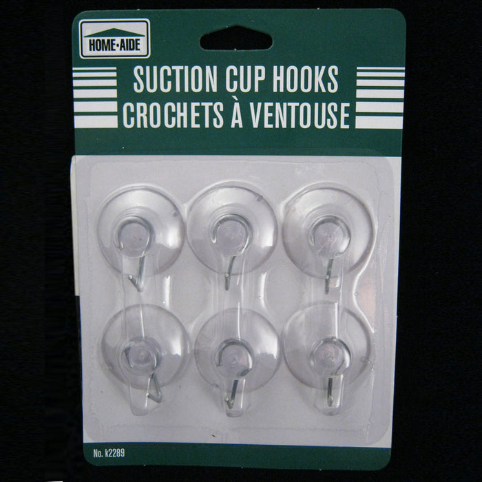 6 Suction Cups Hooks Hanger Plastic Clear Wall Bathroom Kitchen Crafts 1 1/4" D