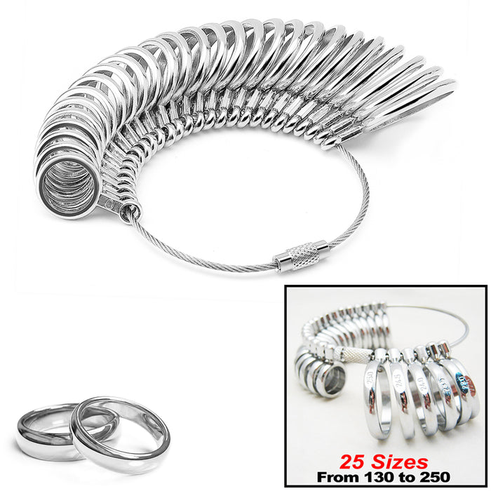 Metal Finger Gauge Set Ring Sizer Wide Band Graduated 130 - 250 Measuring Finger