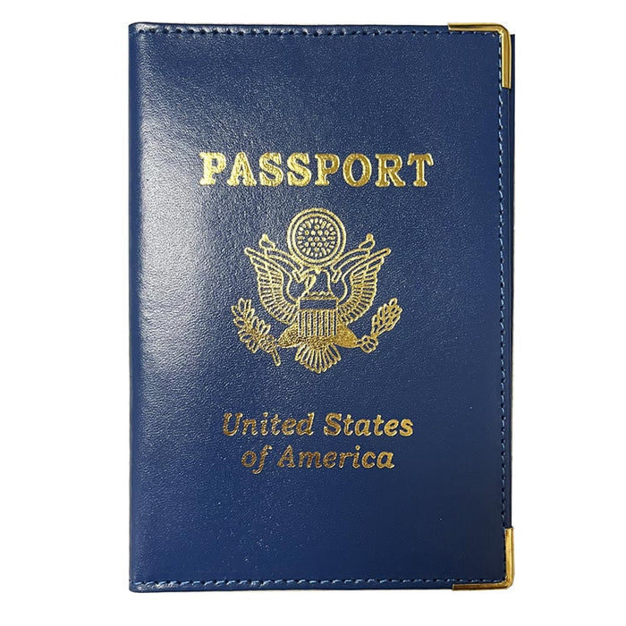 Leather US Passport Holder Cover ID Car Wallet Travel Case Emblem Gold Women Men