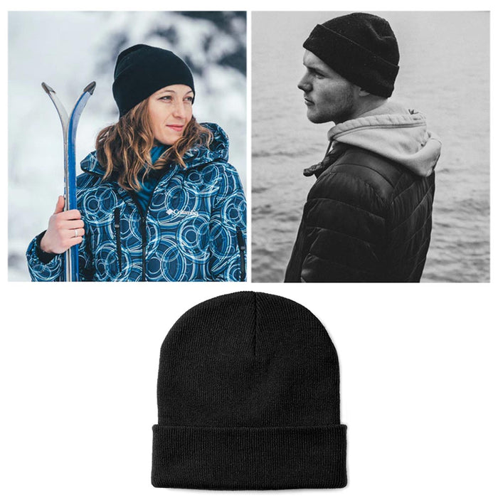 2Pc Winter Plain Beanie Knit Hat Soft Skull Ski Cap Warm Cold Weather Solid Cuff
