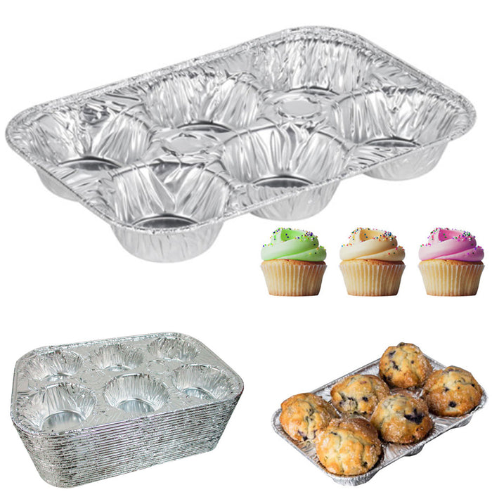 50 Pk Foil 6 Cavity Aluminum Pan Cake Mold Muffin Cupcake Disposable Container !