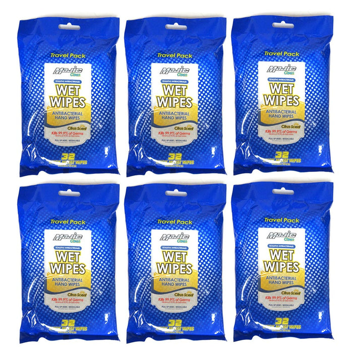 6Pk Antibacterial Wet Wipes Citrus 192ct Kill 99.9 Bacteria Hand Cleaning Travel