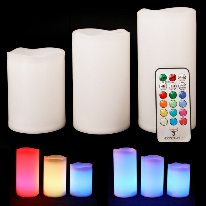 3PC Flickering Flameless LED Pillar Candles Waterproof 4'' 5'' 6" Remote Control