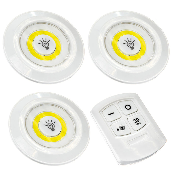 Set 3 LED Lights W/ Remote Control Accent Lighting Spot Lamp Power Outage Storm