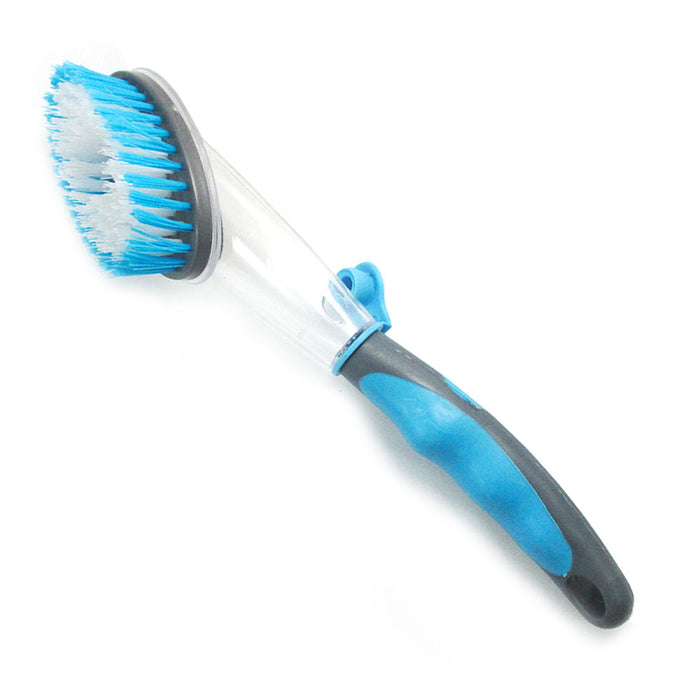 4pc Soap Dispensing Dish Bristles Brushes Sponge Head Kitchen Clean Scrub Brush