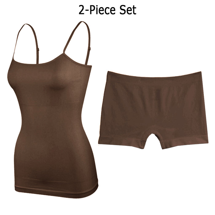 Women's Seamless Basic Layering Set Adjustable Strap Camisole Boyshort Invisible
