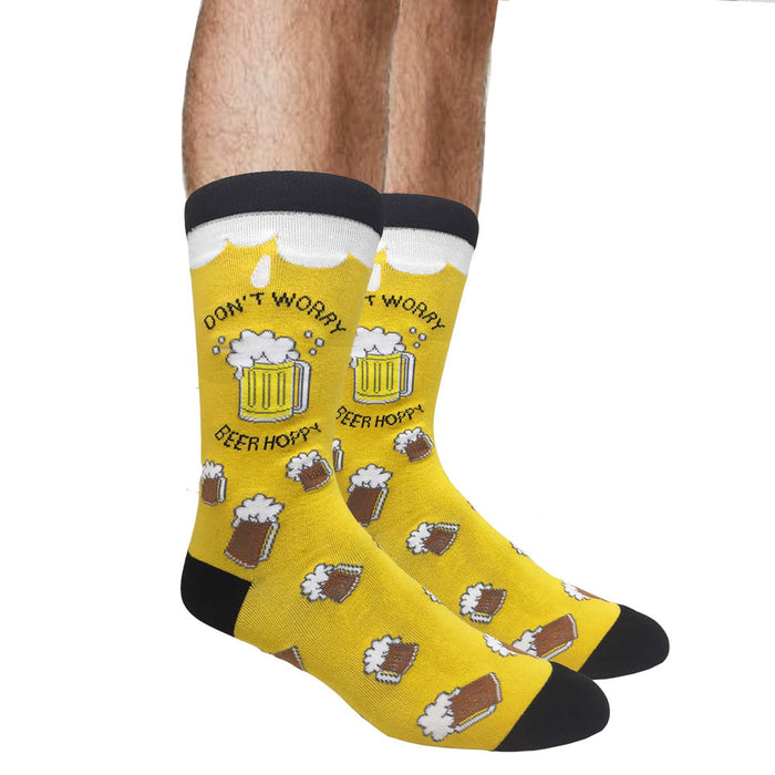 Novelty Fashion Casual Socks Dont Worry Beer Hoppy Silly Dress Socks Funny Gift