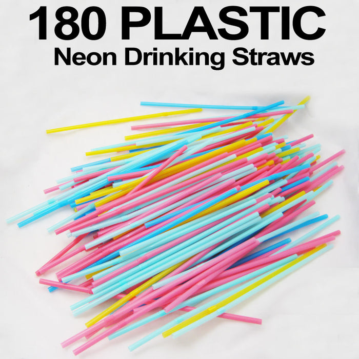 150x Neon Drinking Straws Flexible Plastic Party Home Bar Drink Cocktail Cup Fun