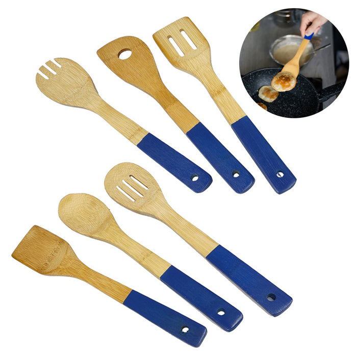 6 Pc Spatula Bamboo Cooking Utensil Set Spoon Mix Non Stick Wooden Kitchen Tools