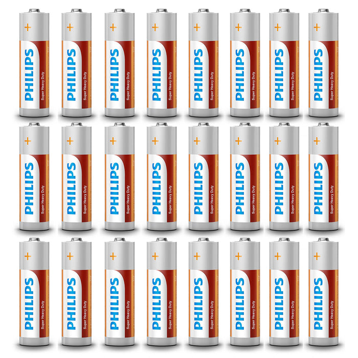 24 AA Philips Zinc Chloride Batteries R6 1.5V Super Heavy Duty Use Double A Bulk