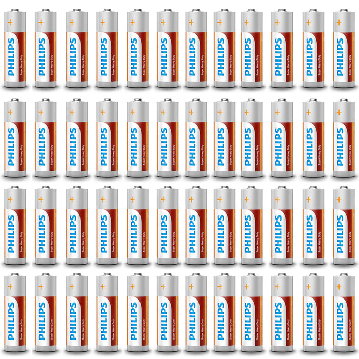 48 AA Philips Zinc Chloride Batteries R6 1.5V Super Heavy Duty Use Longlife New