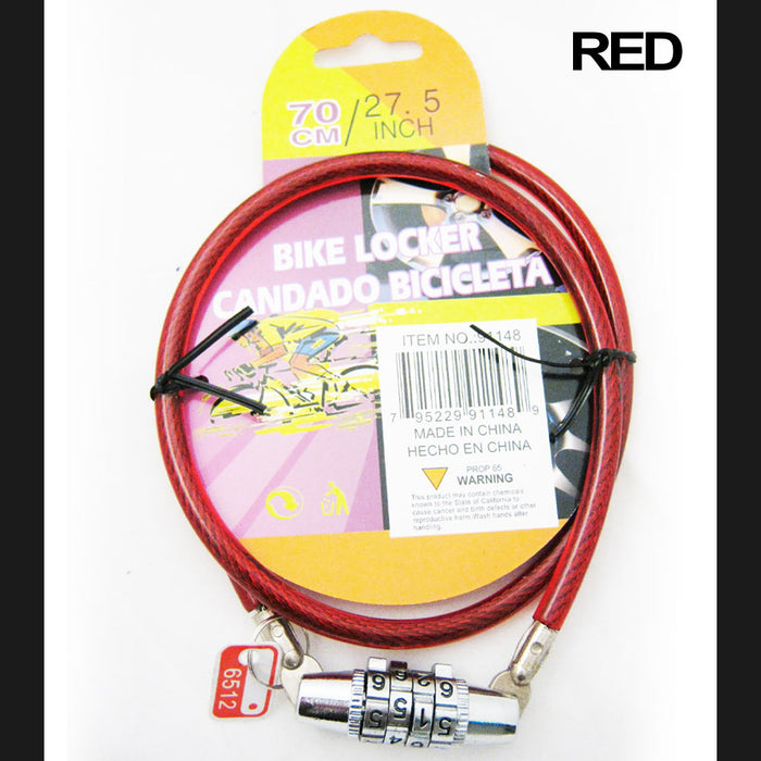 Bicycle Lock Cable Bike Flexible Four Digit Combination Security Wire Gn Rd Bl