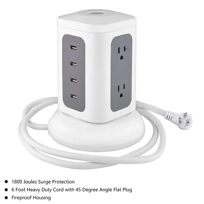 10 USB Port Tower Outlet Smart Charging Surge Protector Power Strip Universal
