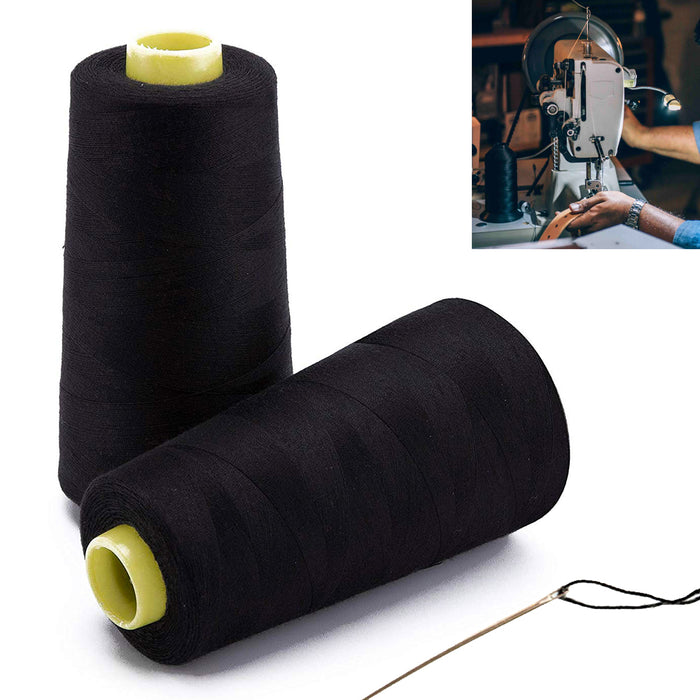 2X Spools Black Sewing Thread 3000 Yard Ea Polyester Cones Fabric Machine Crafts