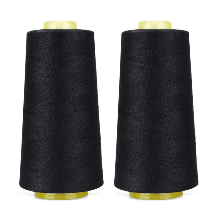 2X Spools Black Sewing Thread 3000 Yard Ea Polyester Cones Fabric Machine Crafts