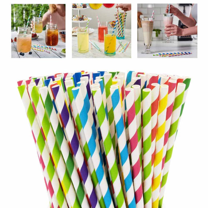 210 Paper Straws Eco Friendly Multi Color Biodegradable Soda Cocktails Shakes