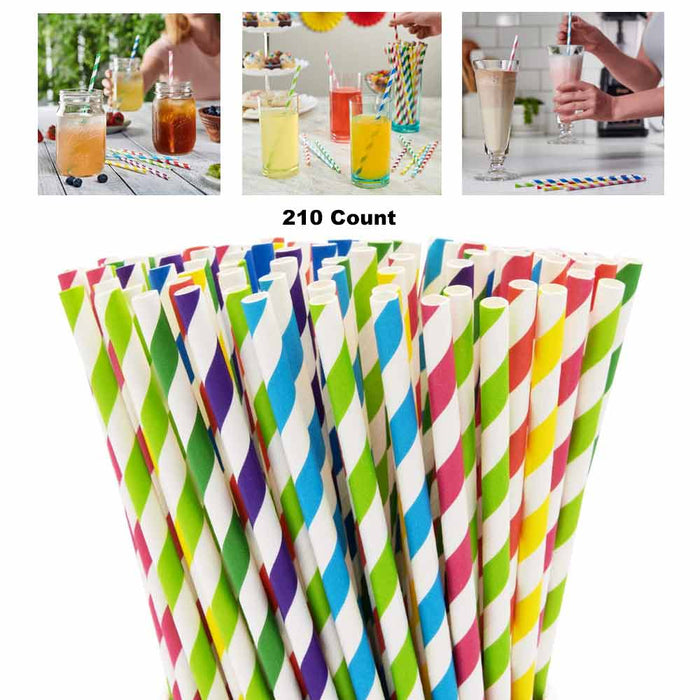 210 Paper Straws Eco Friendly Multi Color Biodegradable Soda Cocktails Shakes
