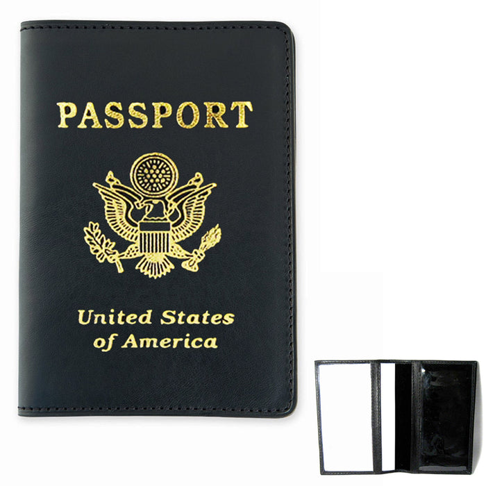 Leather Passport Cover Case US Gold Logo Holder Wallet Travel Protector Black