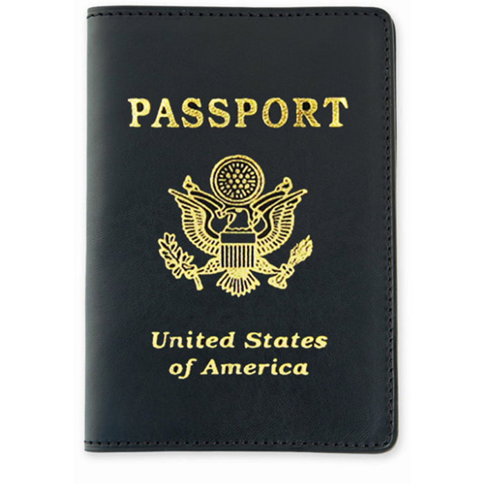 Leather Passport Cover Case US Gold Logo Holder Wallet Travel Protector Black