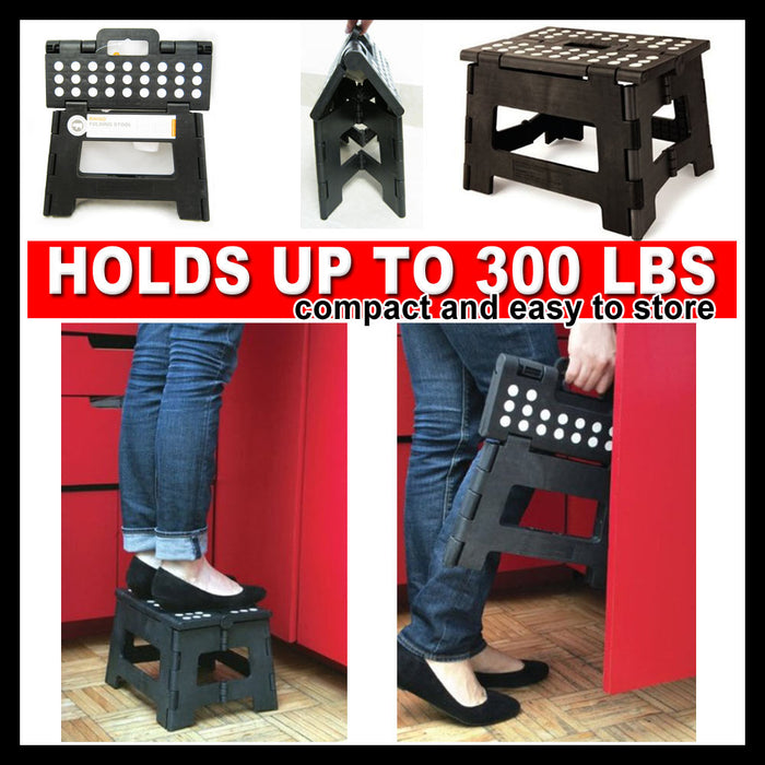Kikkerland Rhino Easy Folding Ladder Holds 300 Lbs Sturdy Step Stools 9" Black
