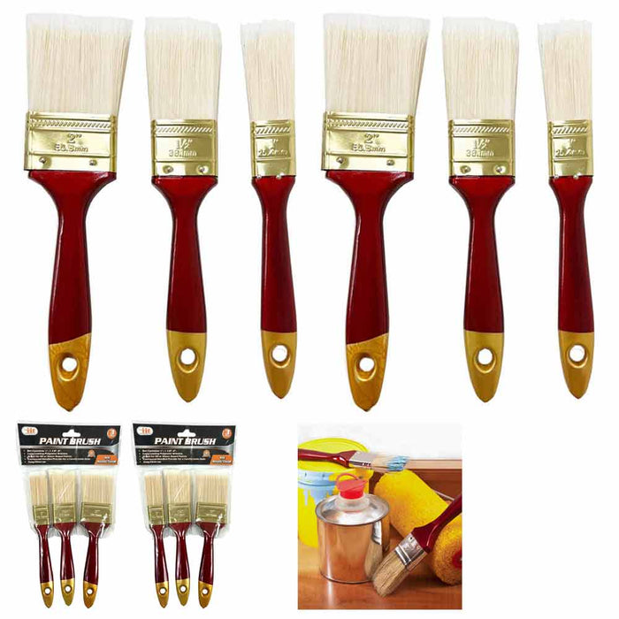 6 PC Paint Brush Set Multi Purpose Painting Brushes Home Decor Wall 1" 1.5" 2"