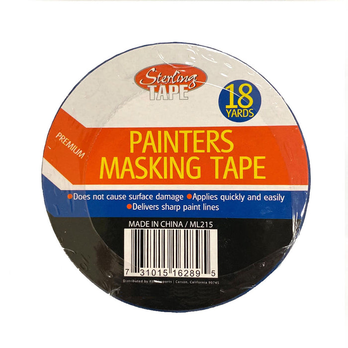 12 Rolls Painters Blue Masking Tape 1 Inch x 18Yds Less Edge Bleed Multi-Surface