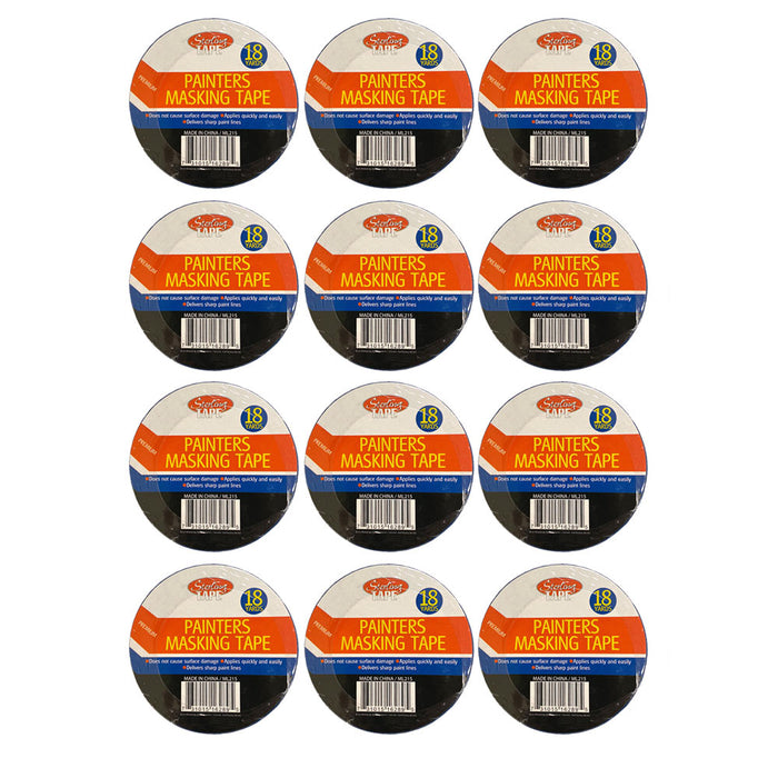 12 Rolls Painters Blue Masking Tape 1 Inch x 18Yds Less Edge Bleed Multi-Surface