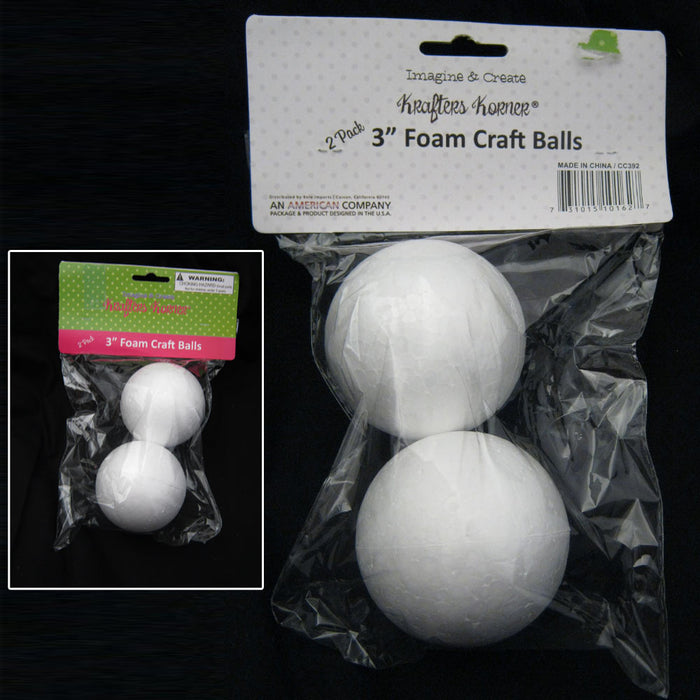 12 Foam Polystyrene Art Crafts White Balls Project  2" 2 1/2" 3"