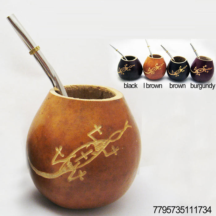 LIZARD MATE GOURD YERBA TEA CUP WITH STRAW BOMBILLA HANDMADE DETOX DRINK 1734