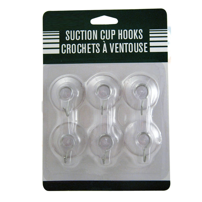 6 Suction Cups Hooks Hanger Plastic Clear Wall Bathroom Kitchen Crafts 1 1/4" D