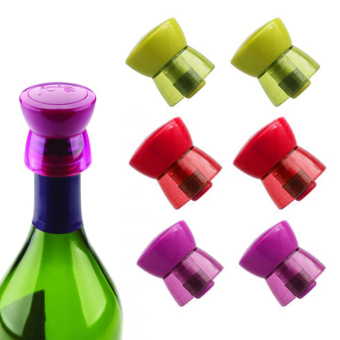 6Pc Joie Wine Bottle Stopper Twist Top Seal Saver Vacuum Preserver Reusable Cap