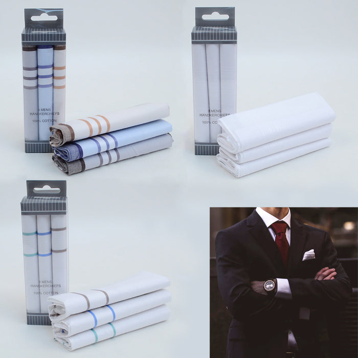3 X Mens Plaid Handkerchief Cloth Hanky Pocket Square Hankie Wedding Suit 16"