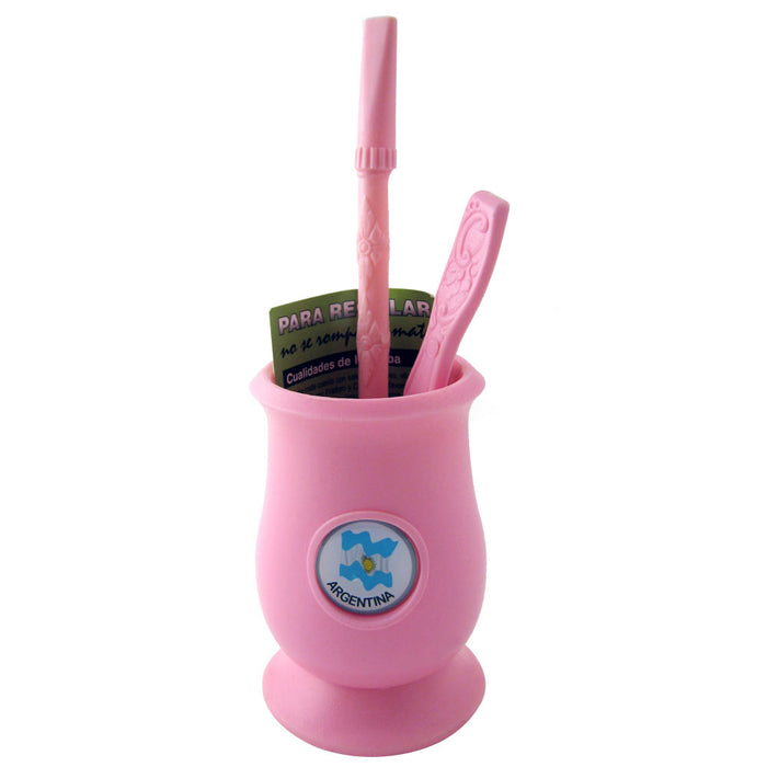 ARGENTINA MATE GOURD YERBA PLASTIC TEA CUP WITH STRAW BOMBILLA KIT GIFT 9334 PK