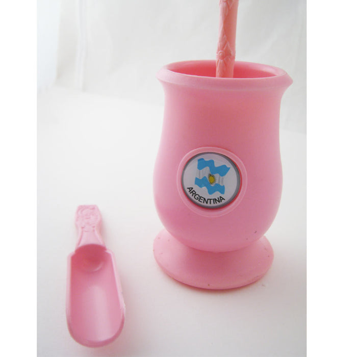 ARGENTINA MATE GOURD YERBA PLASTIC TEA CUP WITH STRAW BOMBILLA KIT GIFT 9334 PK