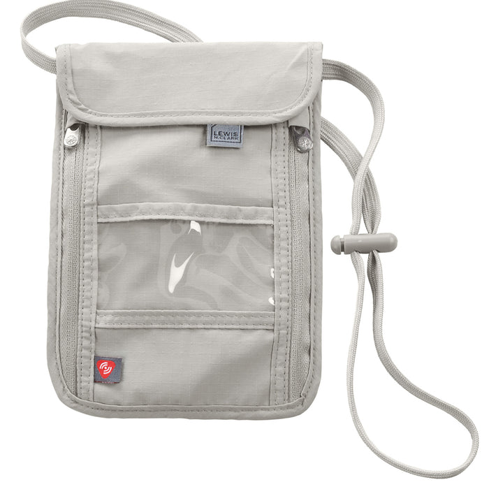 Lewis N. Clark RFID Neck Travel Wallet Blocking Stash Passport Holder Pouch Gray