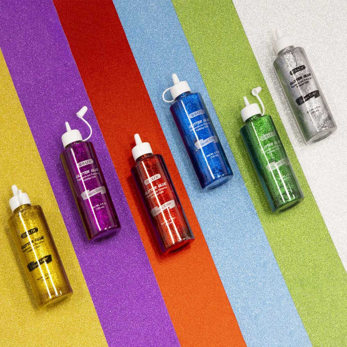 6 Pc Set Glitter Glue Assorted Classic Color Squeeze Art Crafts 4oz Each Bottle