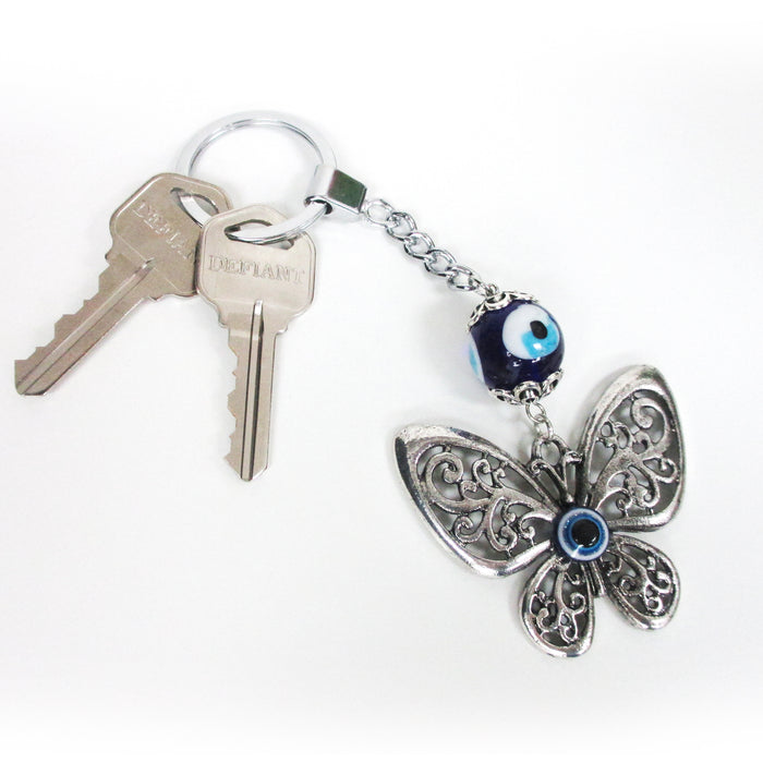 2 Evil Eye Key Chain Butterfly Nazar Mati Protection Religious Good Luck Keyring