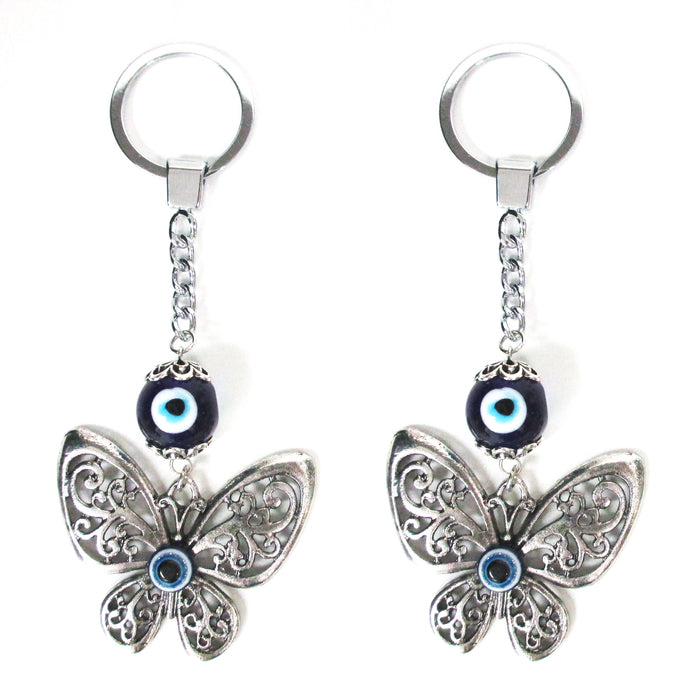 2 Evil Eye Key Chain Butterfly Nazar Mati Protection Religious Good Luck Keyring
