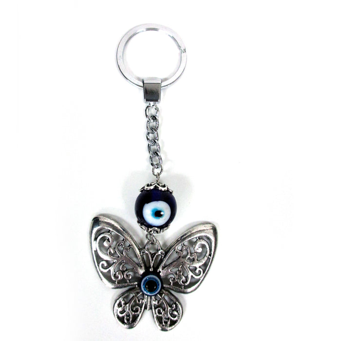 2 Evil Eye Key Chain Butterfly Nazar Mati Protection Religious Good Luck Keyring