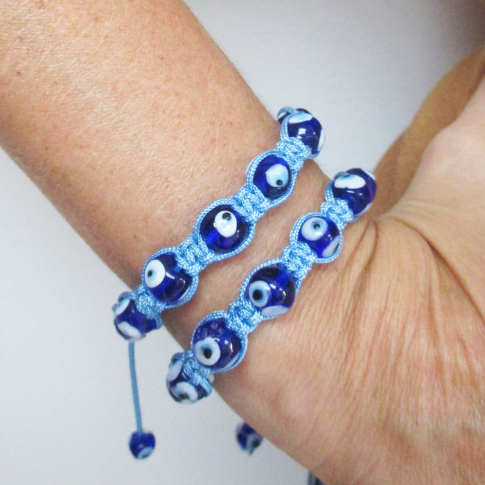 2X Evil Eye Bead Bracelet Crystal Good Luck Hamsa Nazar Protection Adjustable !