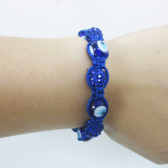 2Pc Evil Eye Crystal Rhinestones Disco Balls Bead Adjustable Friendship Bracelet
