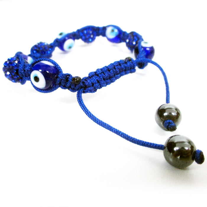 2Pc Evil Eye Crystal Rhinestones Disco Balls Bead Adjustable Friendship Bracelet