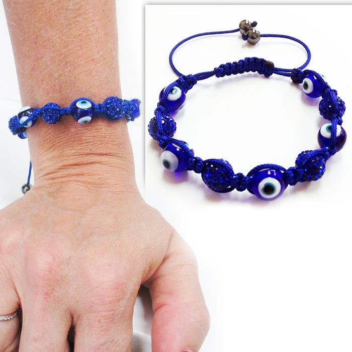 2Pc Evil Eye Crystal Rhinestones Disco Balls Bead Adjustable Friendship Bracelet