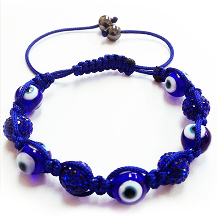2Pc Evil Eye Crystal Rhinestones Disco Balls Bead Adjustable Friendship Bracelet