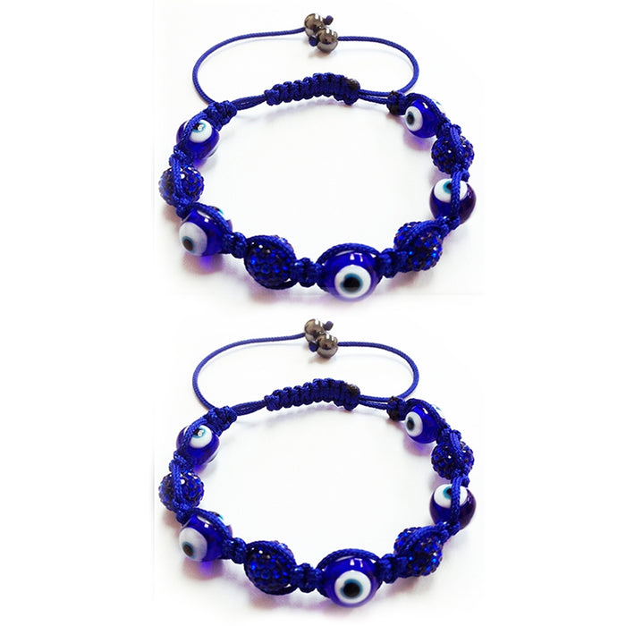 2Pc Evil Eye Crystal Rhinestones Disco Balls Bead Adjustable Friendship Bracelet