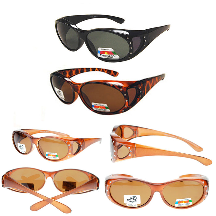 1 Womens Rhinestone Jewel Encrusted Polarized Oval Lens Fit Over Sunglasses Hot