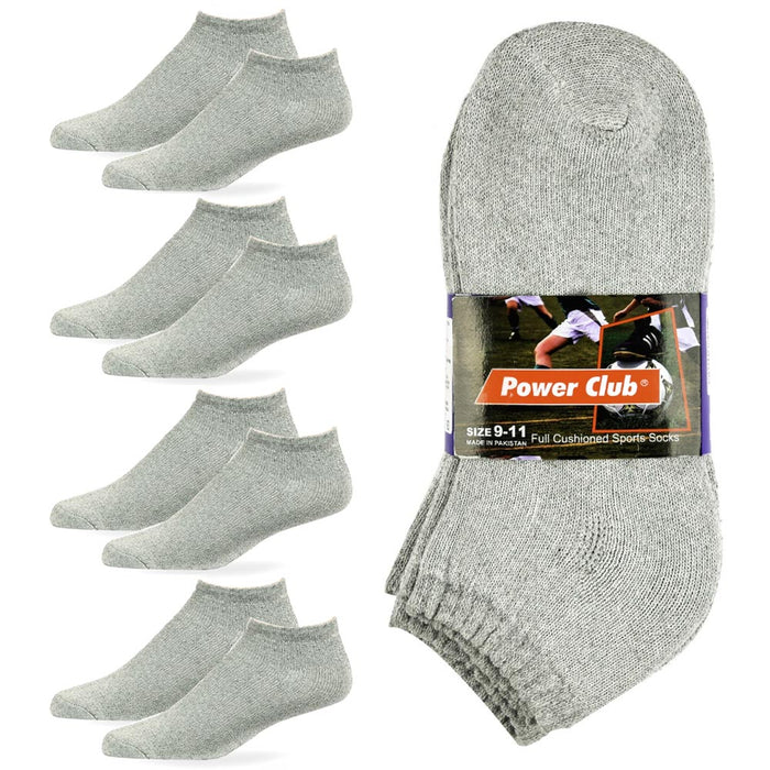 4 Pair No Show Sport Socks Men Cushioned Crew Athletic Basketball Size 9-11 Grey