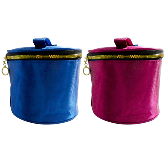 1 Travel Cosmetic Case Makeup Round Cylinder Bag Zipper Organizer Handle Pouch